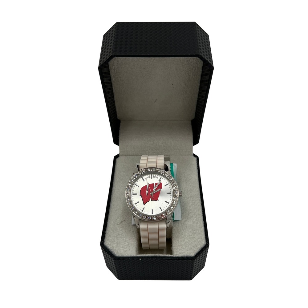 Game Time Wisconsin Badgers Womens Pearl Watch White Silicone Rhinestone NCAA